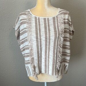 NWOT Lou & Grey Terry Top Boxy Fringe Stripe Beige Top Size M